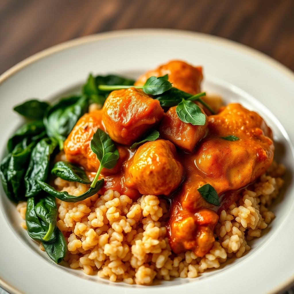 Chicken Tikka Simmer with Brown Rice and Spinach