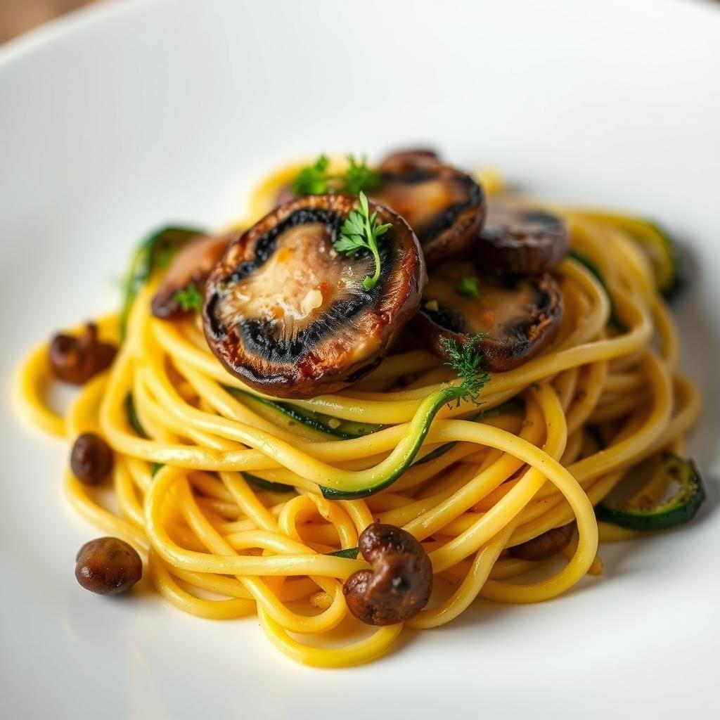 Lemon-Garlic Butter Mushroom with Spiralized Vegetable Noodles Lemon-Garlic Butter Mushroom with Spiralized Vegetable Noodles