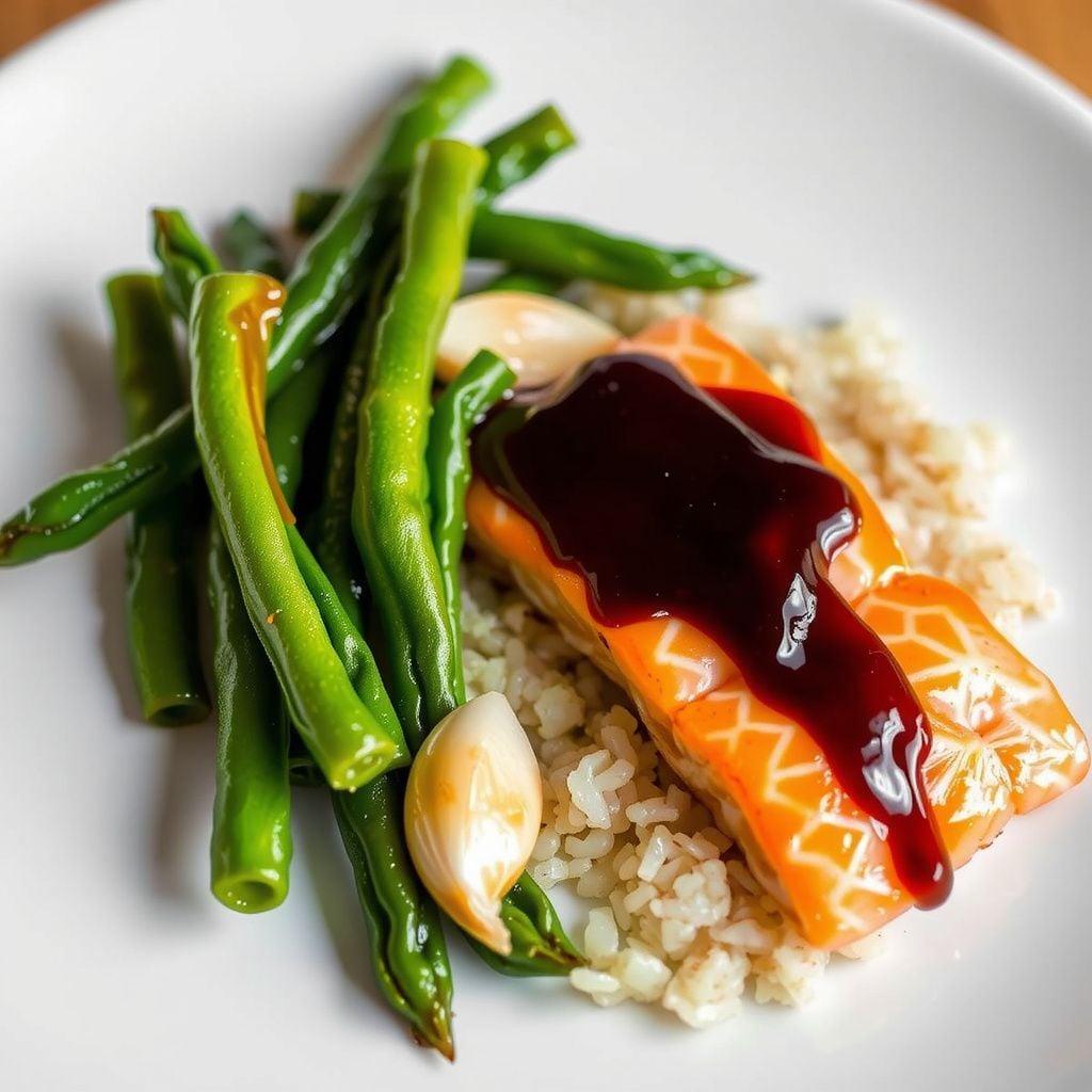 Quick Soy-Honey Glazed Salmon with Green Beans and Rice Quick Soy-Honey Glazed Salmon with Green Beans and Rice