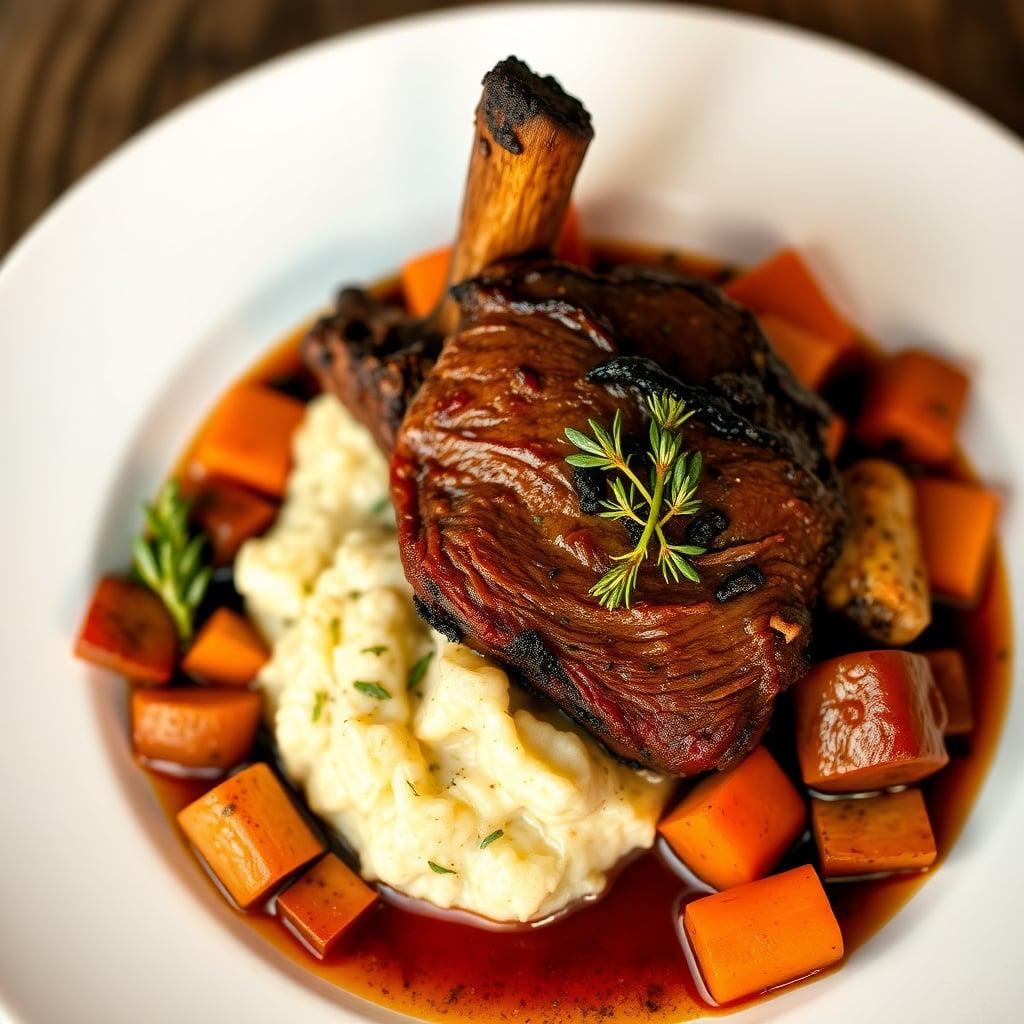 Slow-Simmered Chuck Roast with Root Vegetable Medley and Garlic-Thyme Mashed Potatoes