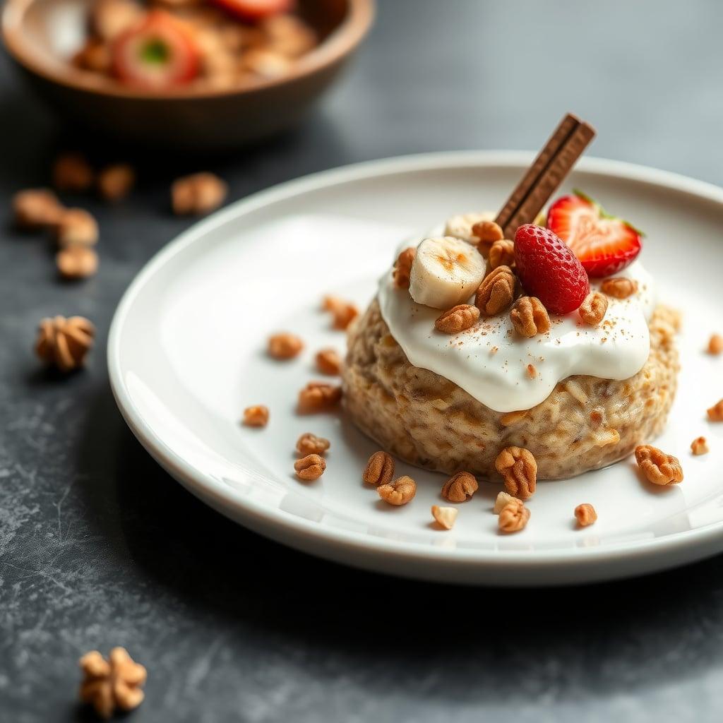 Banana-Cinnamon Instant Oatmeal Parfait with Greek Yogurt and Walnuts
