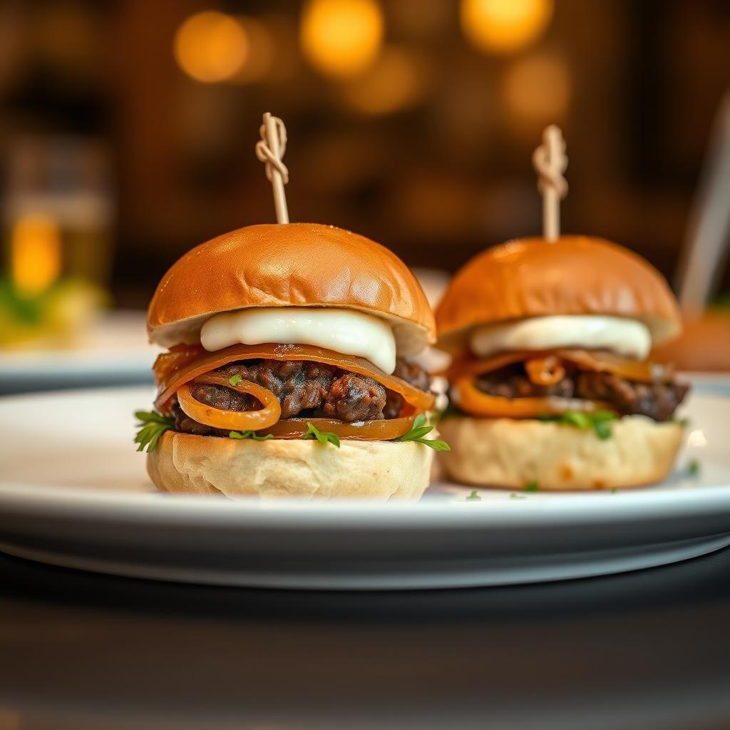 Gourmet Beef Sliders with Caramelized Onions and Herb Aioli Gourmet Beef Sliders with Caramelized Onions and Herb Aioli