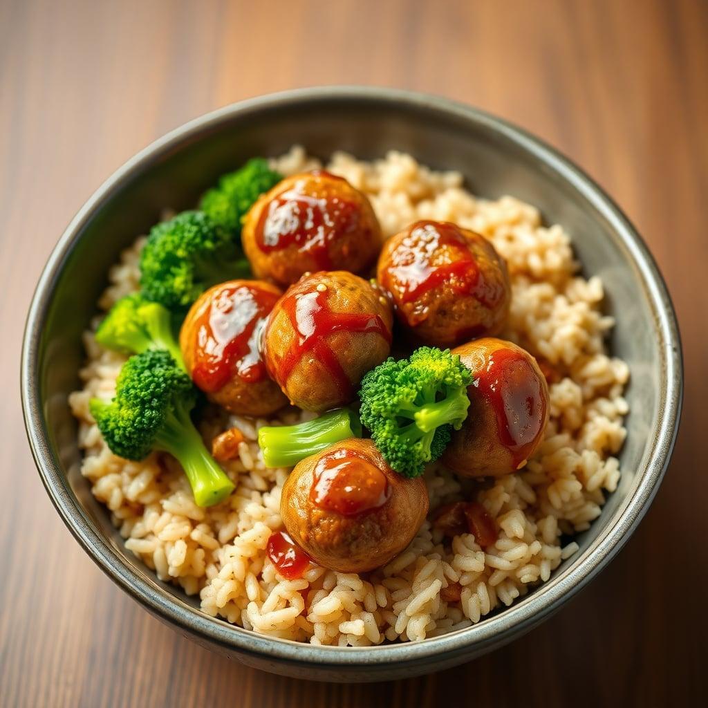 Microwave Soy-Garlic Turkey Meatball Bowl Microwave Soy-Garlic Turkey Meatball Bowl