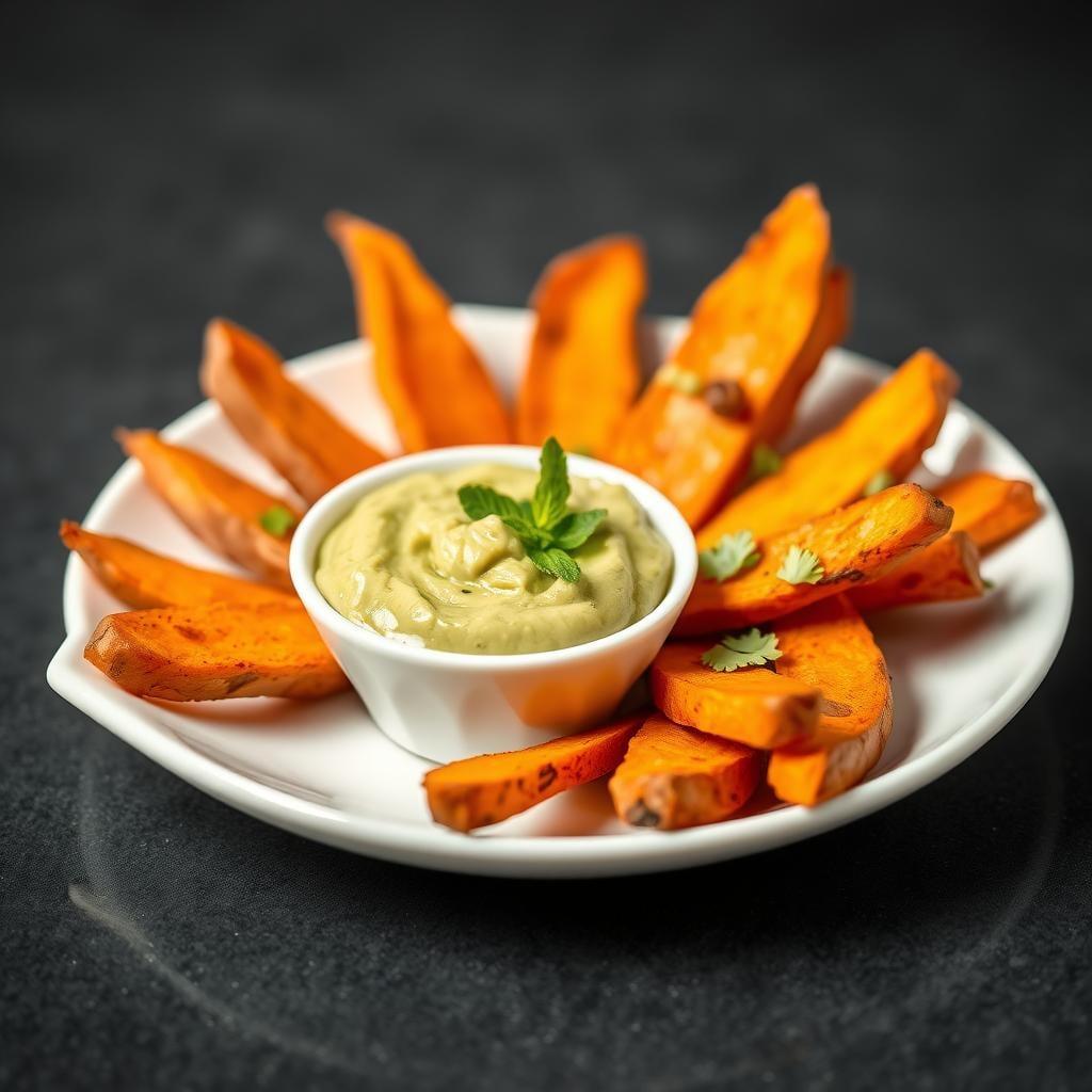 Baked Sweet Potato Wedges with Avocado Dip
