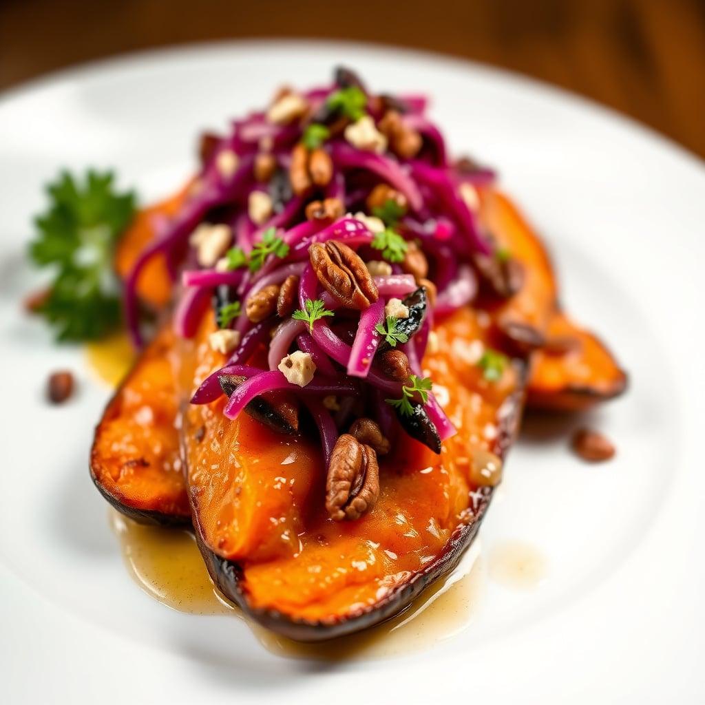Honey-Glazed Roasted Sweet Potatoes with Cranberry Pecan Slaw Honey-Glazed Roasted Sweet Potatoes with Cranberry Pecan Slaw