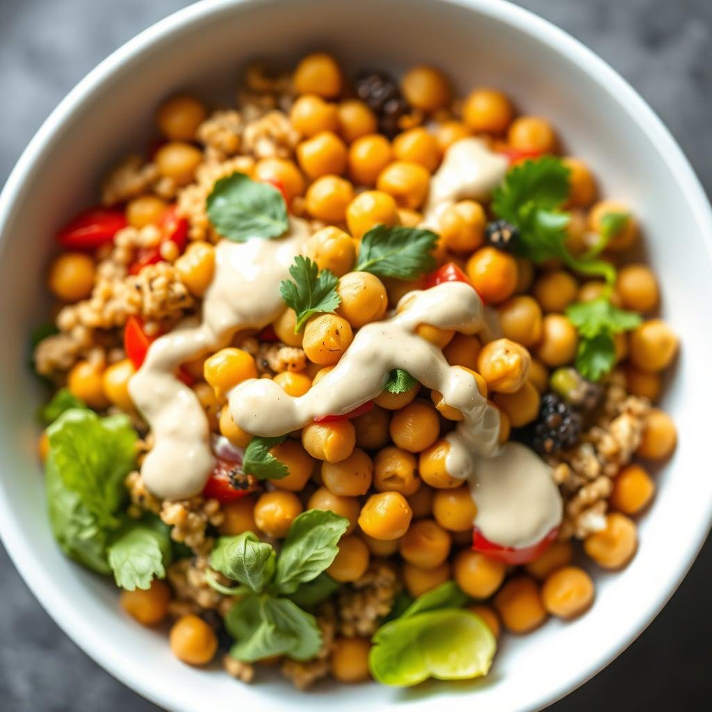 Mediterranean Chickpea and Vegetable Grain Bowl with Lemon-Tahini Dressing Mediterranean Chickpea and Vegetable Grain Bowl with Lemon-Tahini Dressing