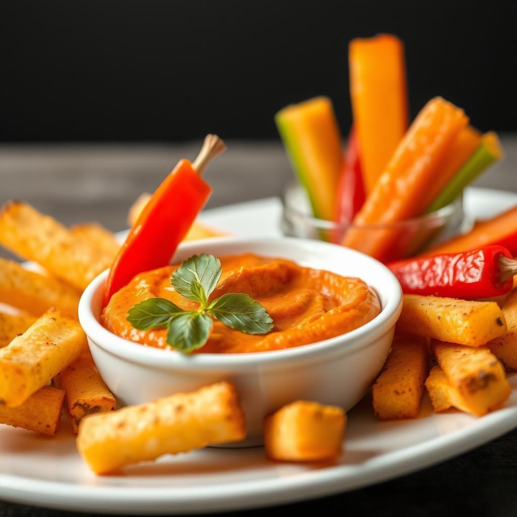 Roasted Red Pepper Hummus with Vegetable Sticks Roasted Red Pepper Hummus with Vegetable Sticks