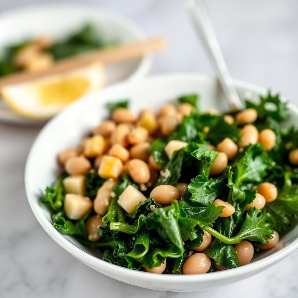 Warm Kale and White Bean Power Bowl with Lemon-Tahini Dressing Warm Kale and White Bean Power Bowl with Lemon-Tahini Dressing