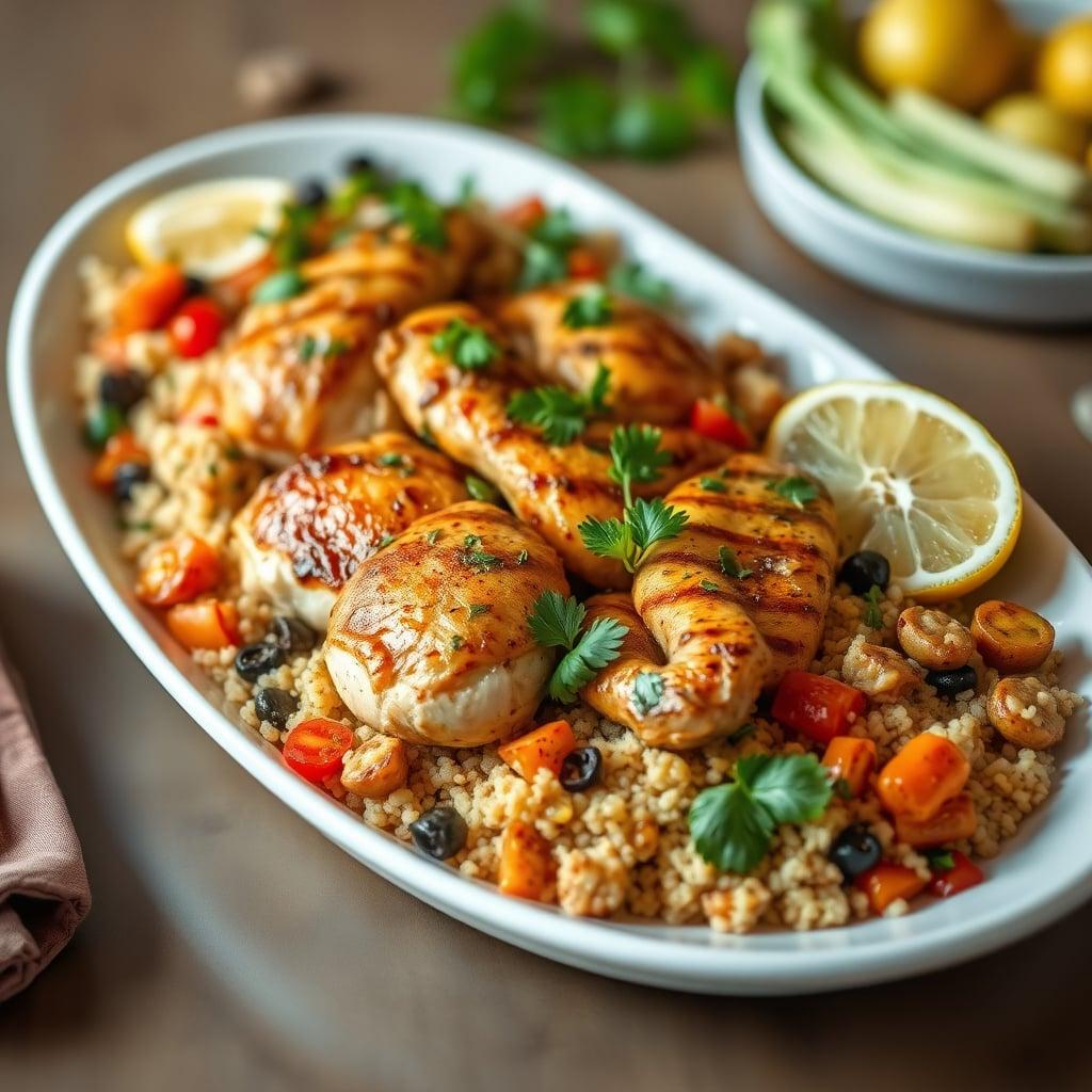 Mediterranean Lemon-Herb Roasted Chicken with Couscous and Roasted Vegetables Mediterranean Lemon-Herb Roasted Chicken with Couscous and Roasted Vegetables