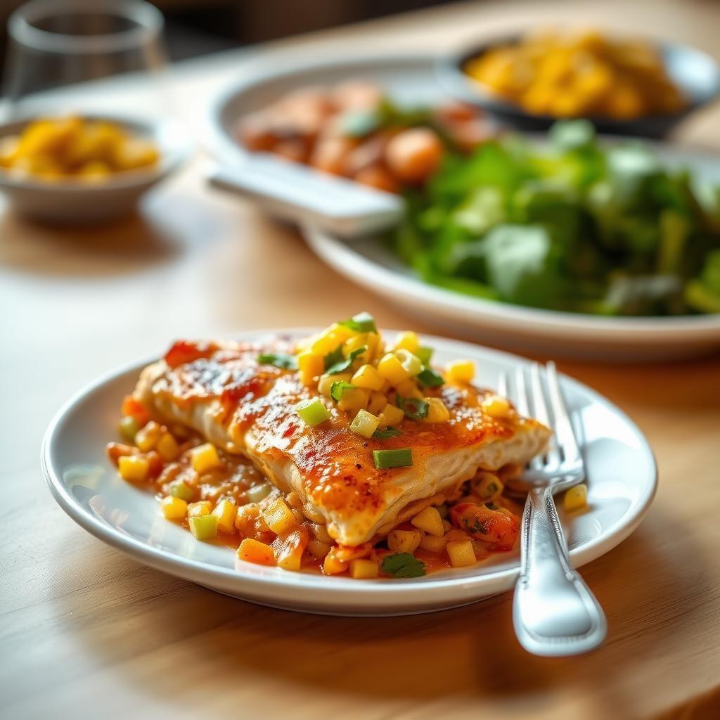 Homestyle Chicken Enchilada Casserole with Roasted Corn Salsa Homestyle Chicken Enchilada Casserole with Roasted Corn Salsa