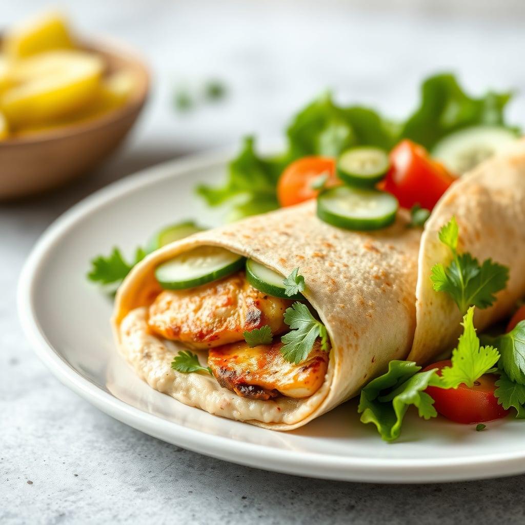 Mediterranean Chicken Wrap with Hummus and Cucumber Mediterranean Chicken Wrap with Hummus and Cucumber