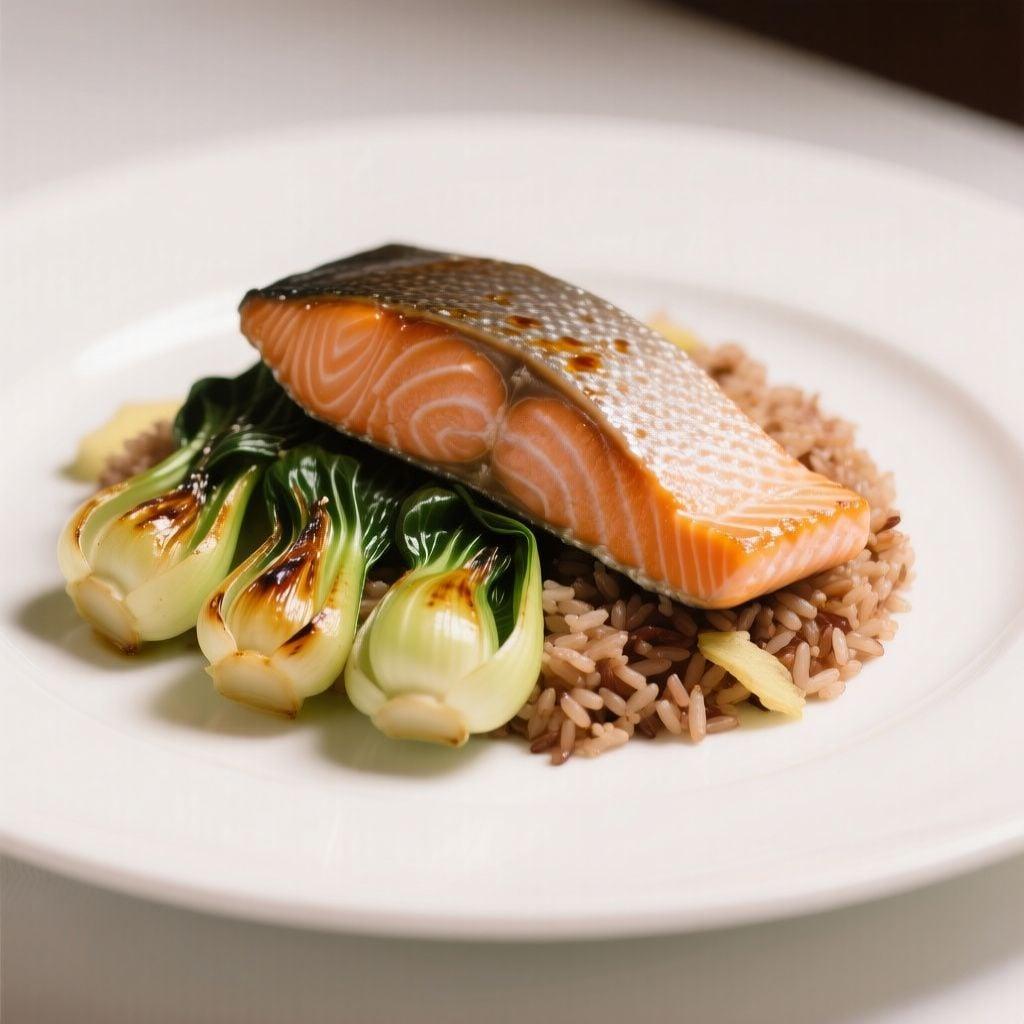 Miso-Glazed Salmon with Sesame Bok Choy and Ginger Brown Rice Miso-Glazed Salmon with Sesame Bok Choy and Ginger Brown Rice