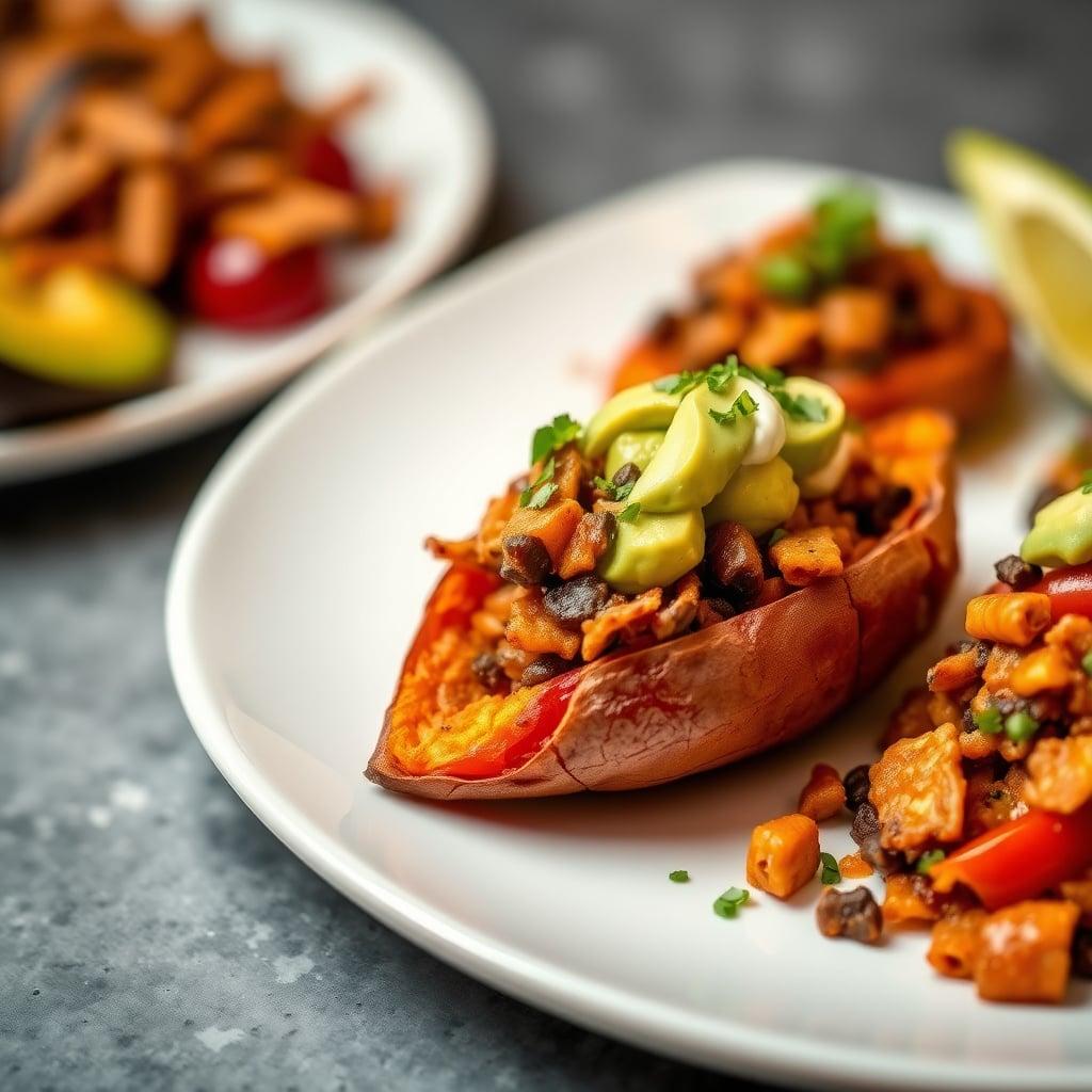 Taco-Stuffed Sweet Potatoes with Avocado Crema Taco-Stuffed Sweet Potatoes with Avocado Crema