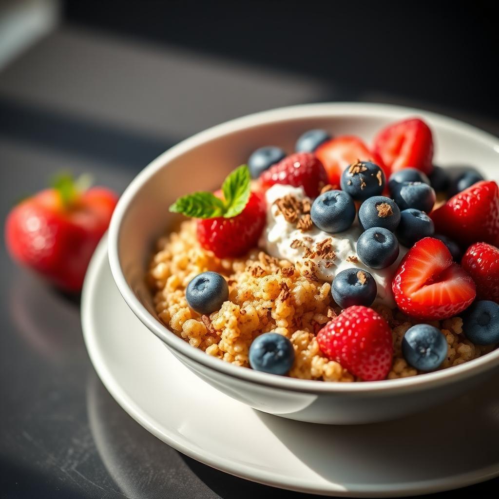 Maple-Cinnamon Quinoa Breakfast Bowl with Fresh Berries Maple-Cinnamon Quinoa Breakfast Bowl with Fresh Berries