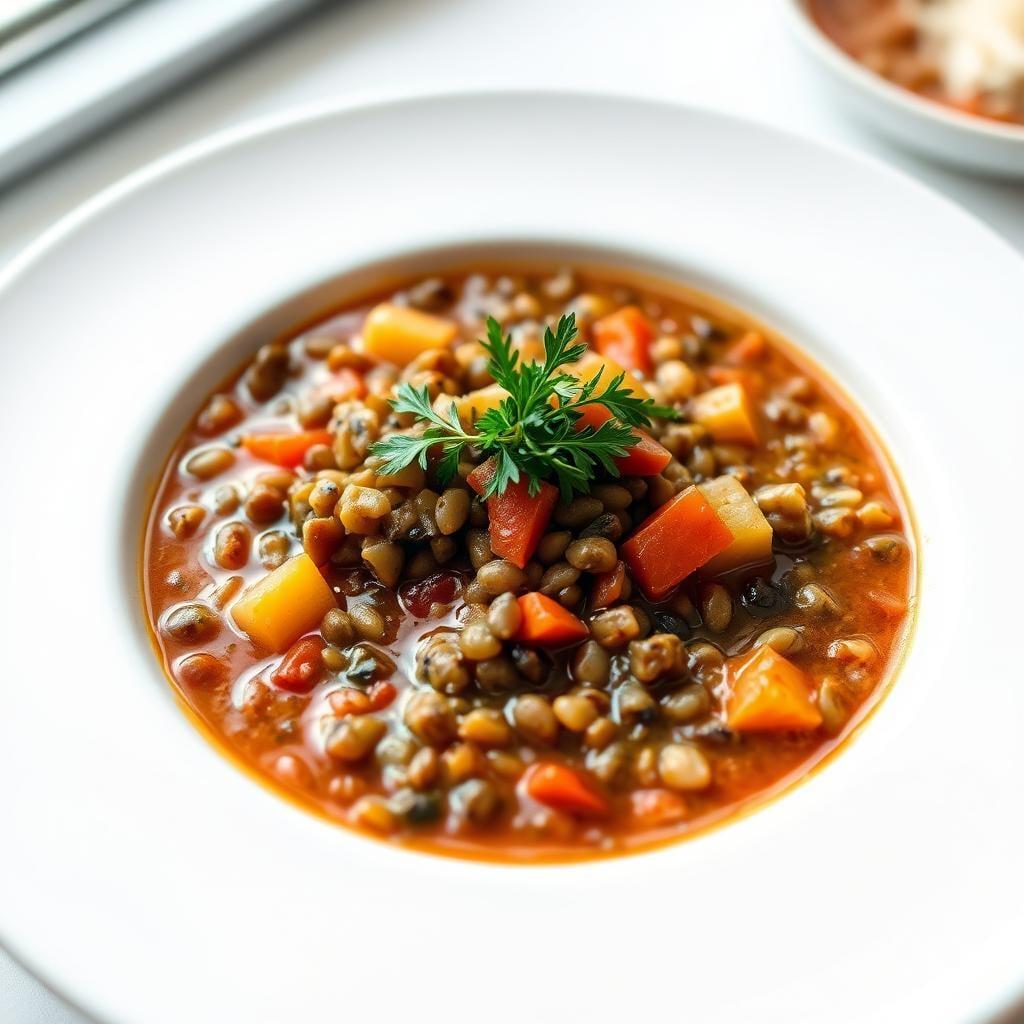 Hearty Lentil & Vegetable Soup with Herb Garnish Hearty Lentil & Vegetable Soup with Herb Garnish