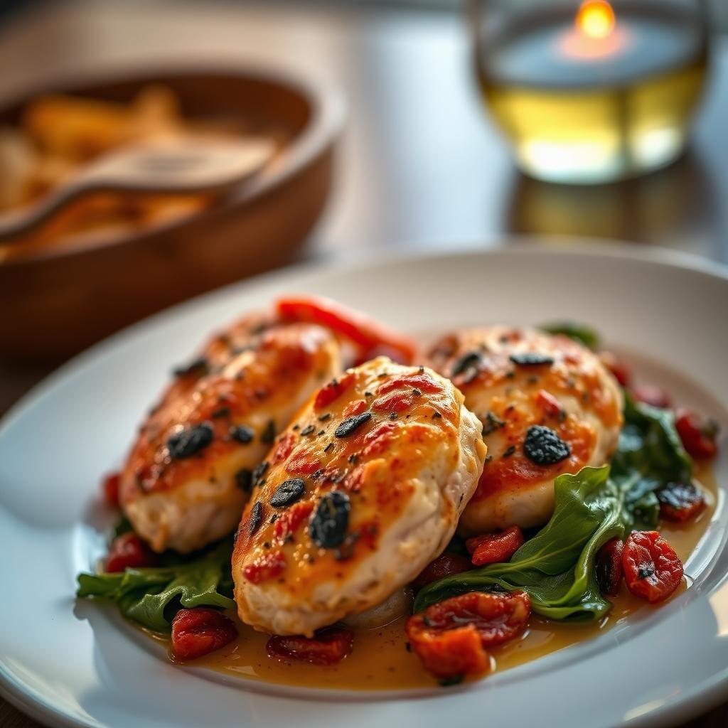 Tuscan Chicken Thighs with Spinach and Sun-Dried Tomatoes Tuscan Chicken Thighs with Spinach and Sun-Dried Tomatoes