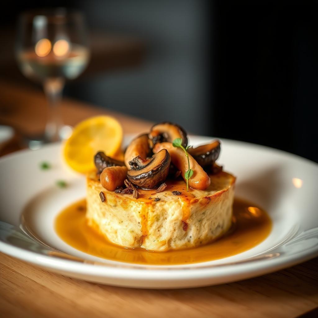 Wild Mushroom and Leek Bread Pudding with Truffle Essence