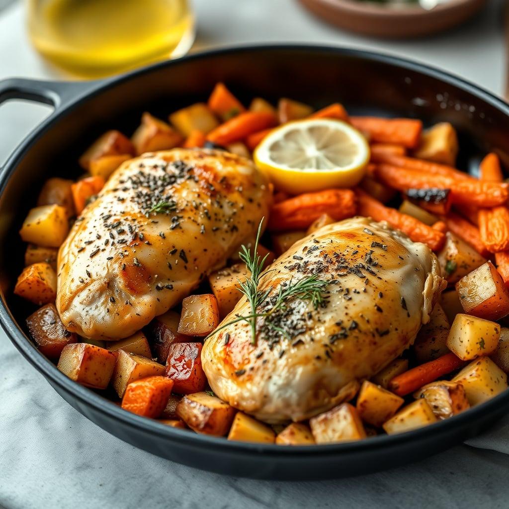 Sheet-Pan Lemon Herb Chicken with Roasted Potatoes and Sweet Carrots Sheet-Pan Lemon Herb Chicken with Roasted Potatoes and Sweet Carrots
