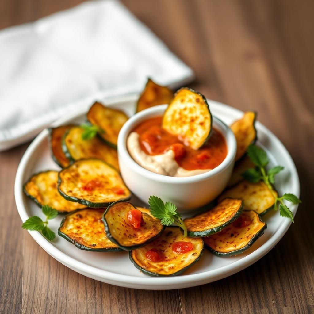Baked Zucchini Chips with Marinara Dip