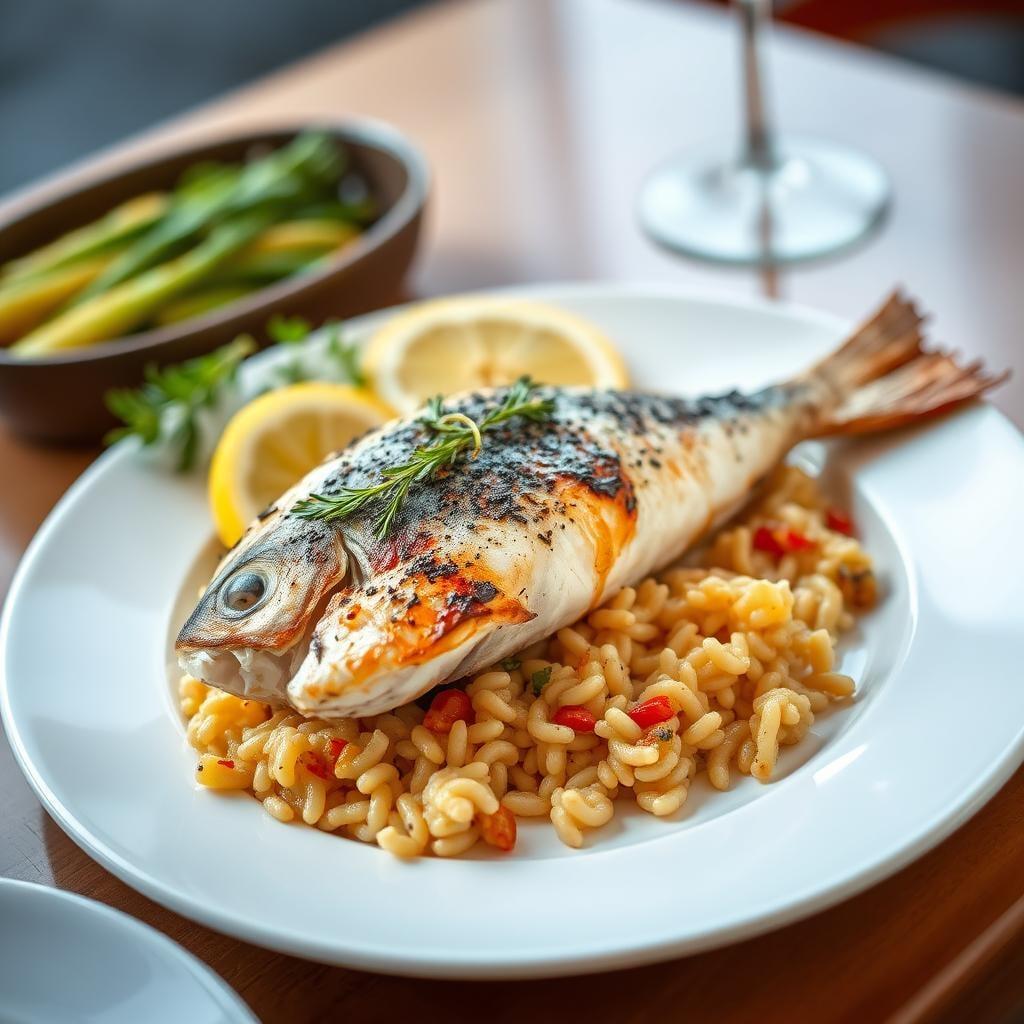 Greek-Style Baked Fish with Lemon Orzo Greek-Style Baked Fish with Lemon Orzo