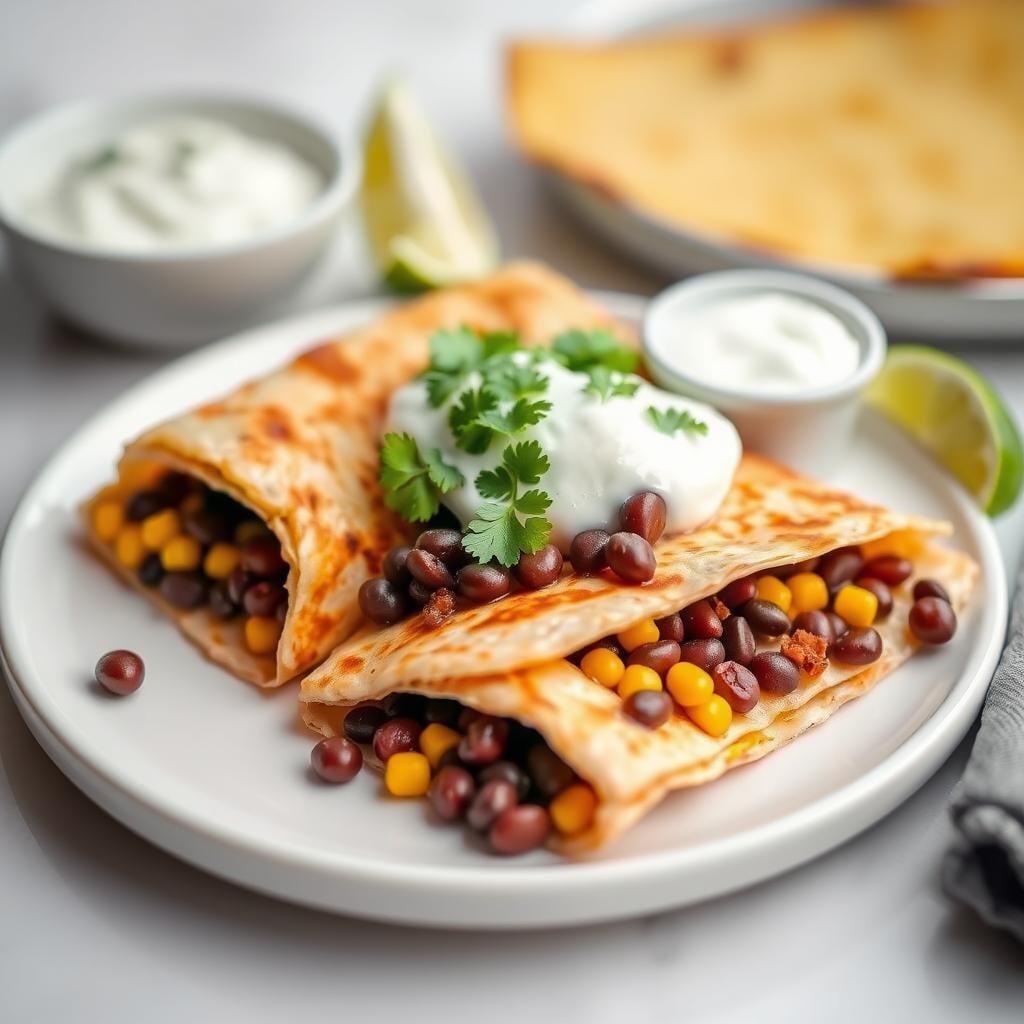 Southwest Black Bean & Corn Quesadillas with Lime Crema Southwest Black Bean & Corn Quesadillas with Lime Crema