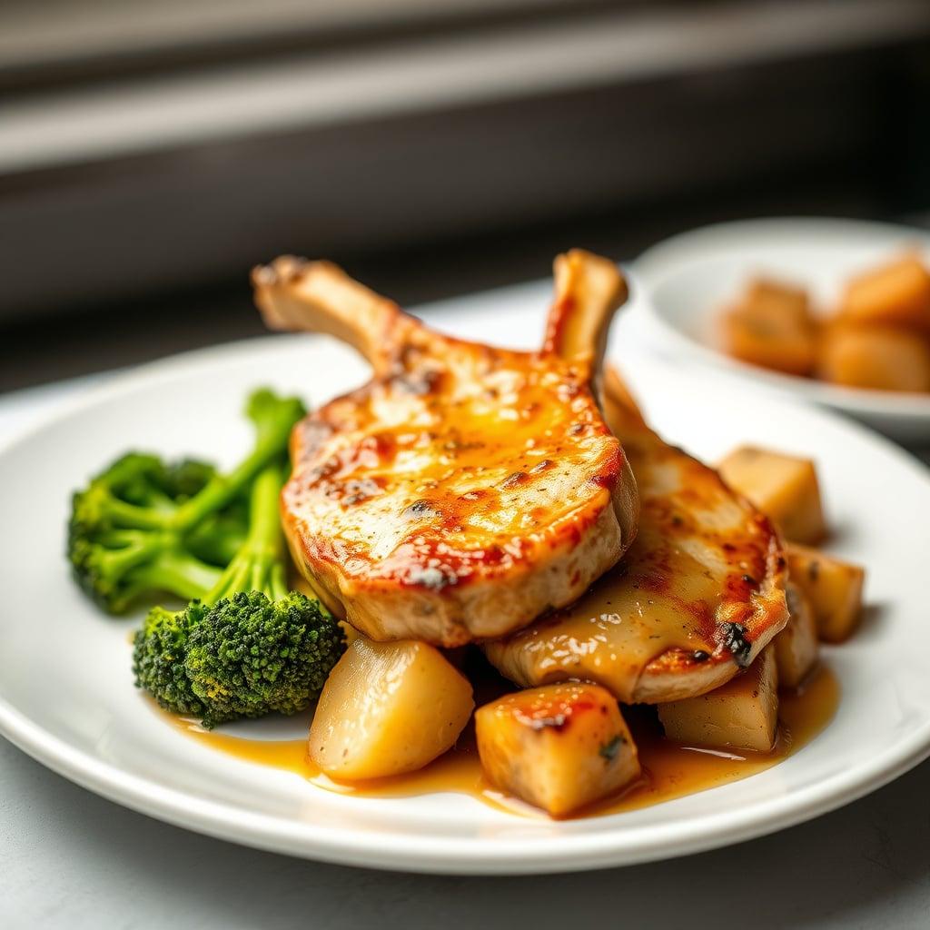 Roasted Honey Mustard Pork Chops with Potatoes and Broccoli Roasted Honey Mustard Pork Chops with Potatoes and Broccoli