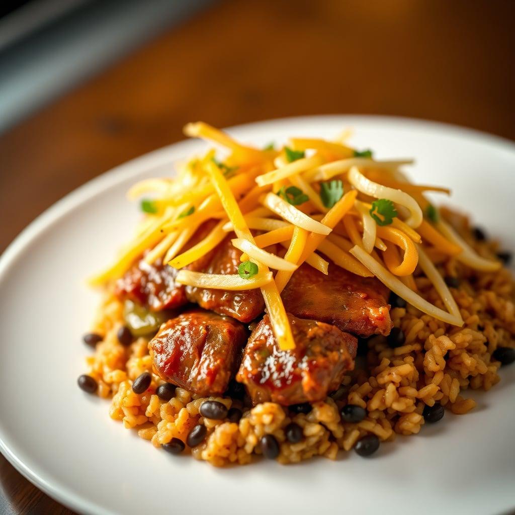 Cuban-Style Mojo Marinated Pork with Black Bean Rice and Citrus Slaw