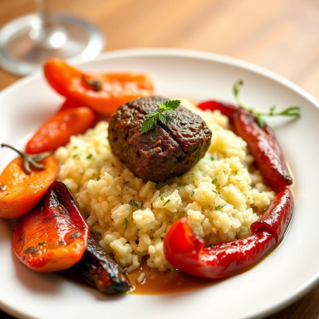 Mediterranean Elk Kofta with Lemon-Herb Cauliflower Rice and Roasted Bell Peppers