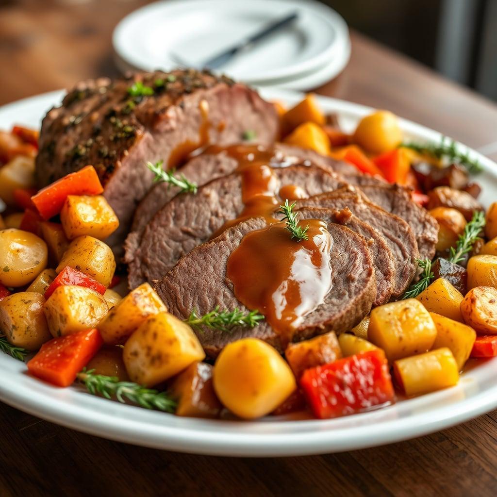 Sunday Pot Roast with Herb Roasted Potatoes and Glazed Vegetables Sunday Pot Roast with Herb Roasted Potatoes and Glazed Vegetables