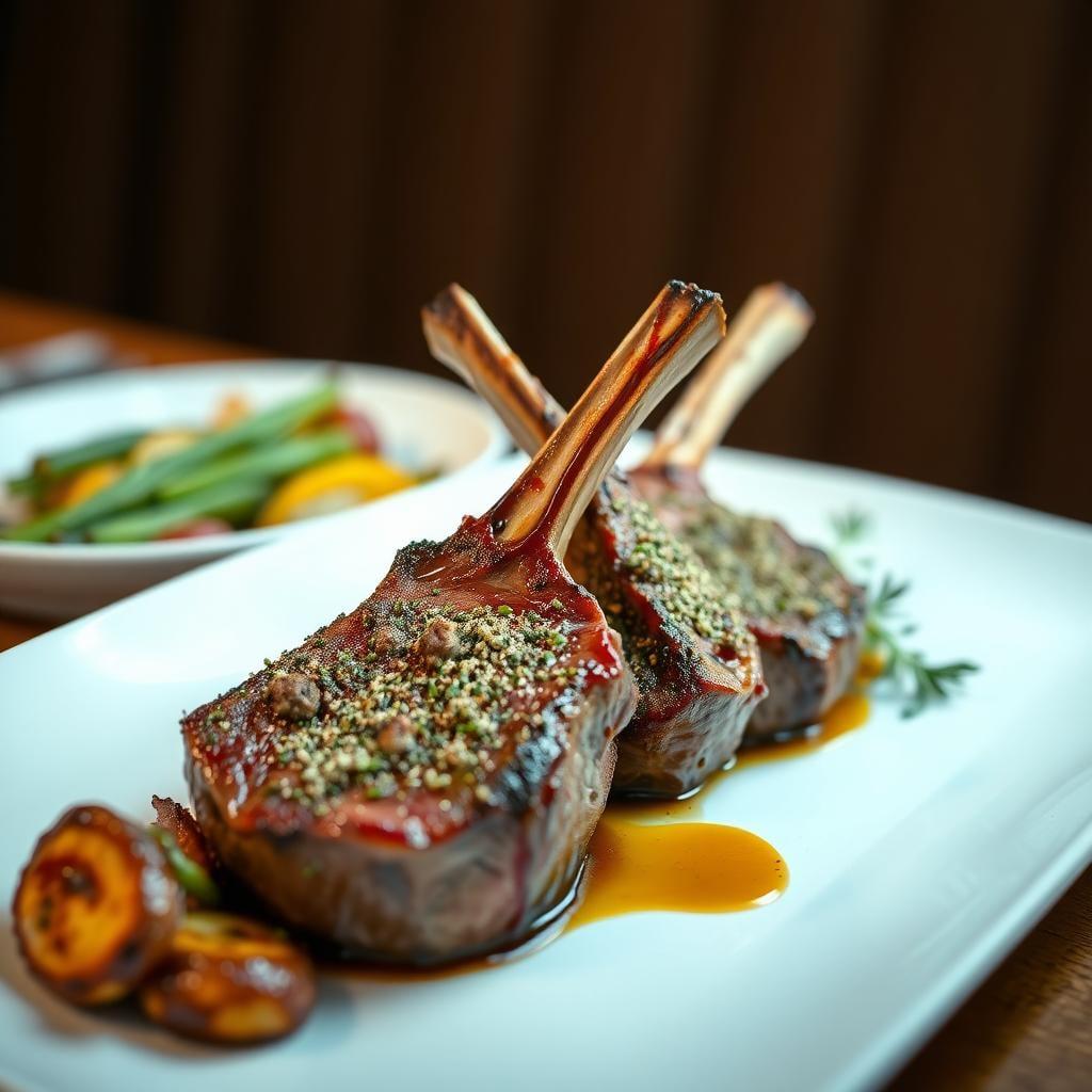 Herb-Crusted Lamb Chops with Balsamic Roasted Vegetables Herb-Crusted Lamb Chops with Balsamic Roasted Vegetables