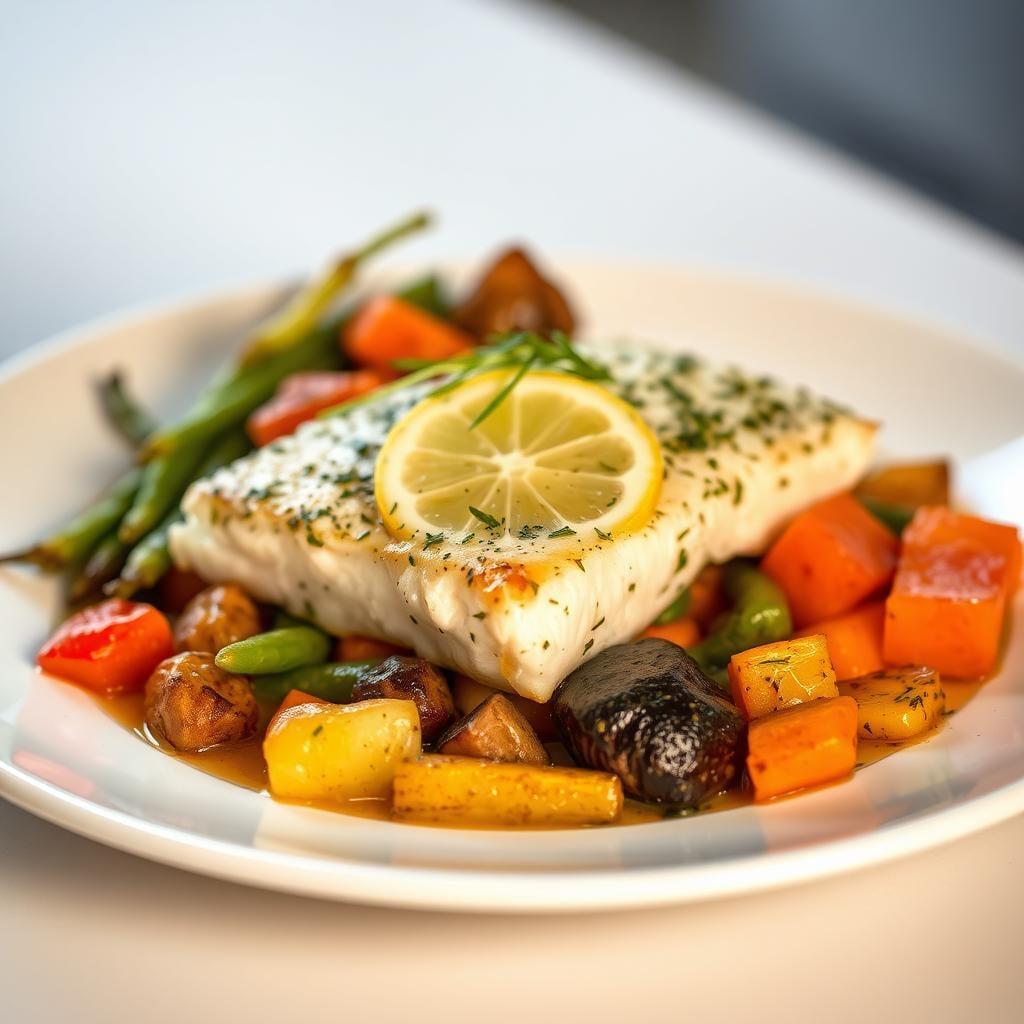 Lemon Herb Baked Cod with Roasted Vegetables Lemon Herb Baked Cod with Roasted Vegetables