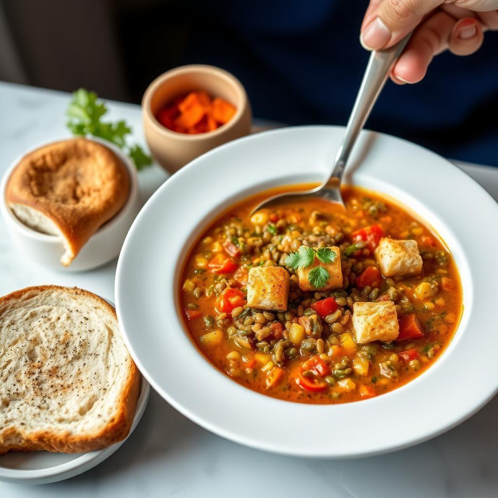 Hearty Lentil & Vegetable Soup with Herb Croutons Hearty Lentil & Vegetable Soup with Herb Croutons