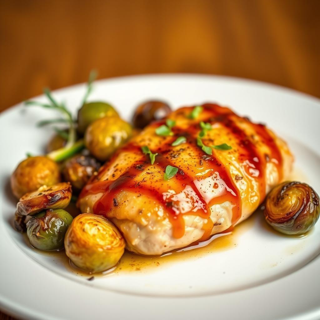 Maple Dijon Glazed Chicken with Roasted Brussels Sprouts