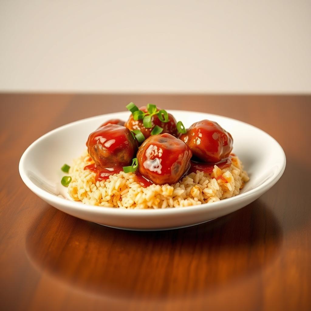 Sweet and Tangy Glazed Meatballs with Rice Sweet and Tangy Glazed Meatballs with Rice