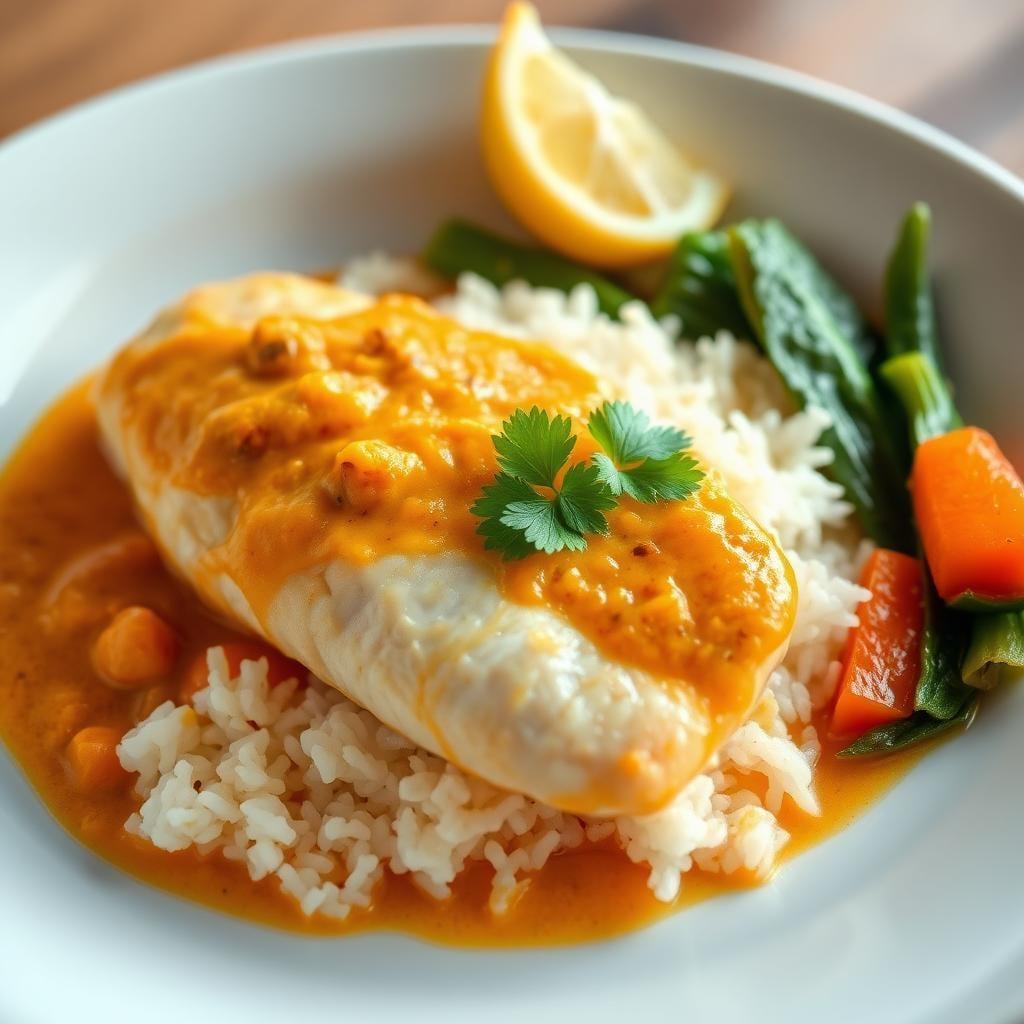 Coconut Curry Fish with Steamed Jasmine Rice Coconut Curry Fish with Steamed Jasmine Rice