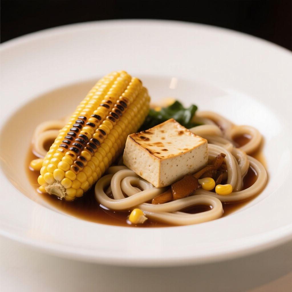 Charred Sweetcorn & Tofu Yaki Udon with Brown Butter-Soy Glaze Charred Sweetcorn & Tofu Yaki Udon with Brown Butter-Soy Glaze