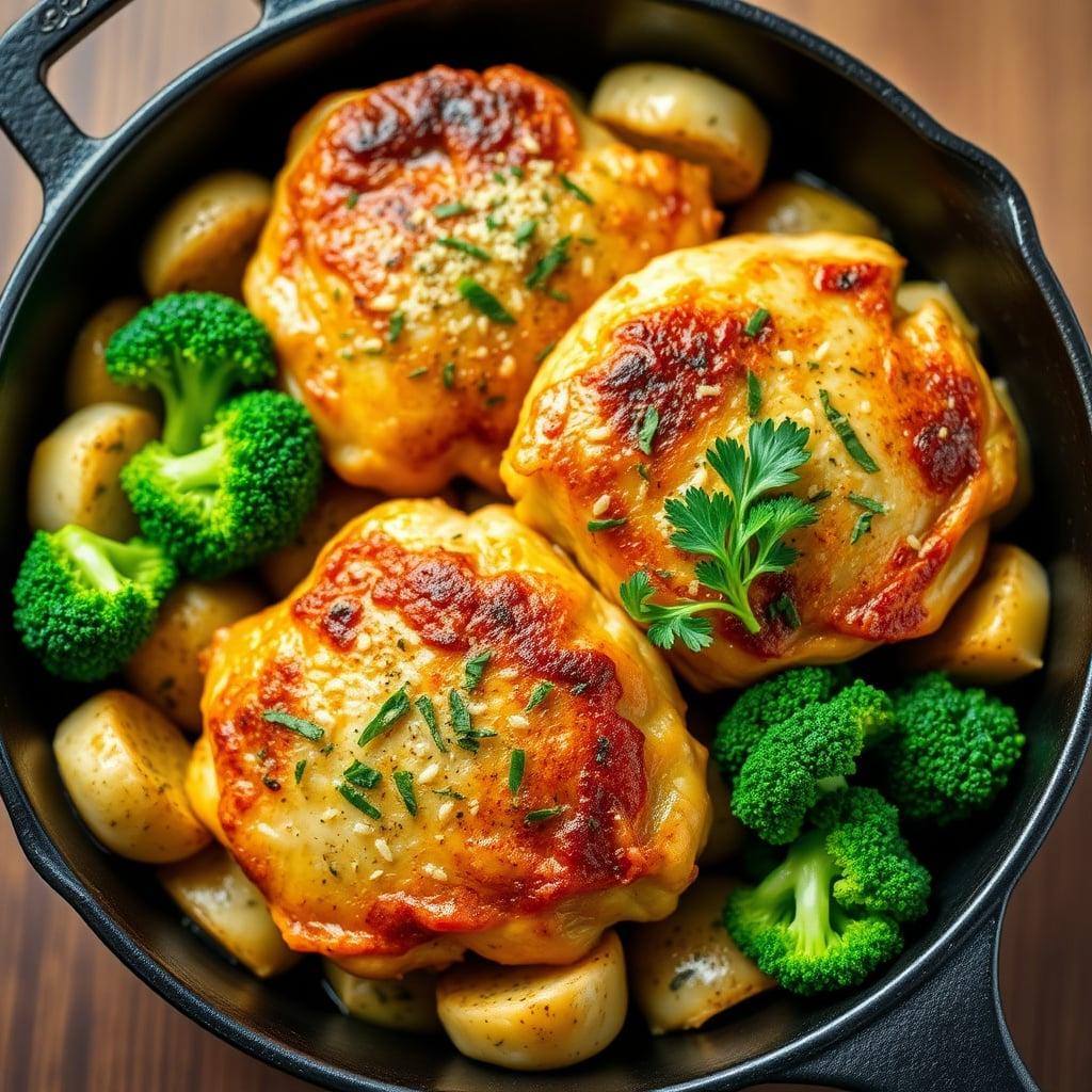 Garlic-Herb Skillet Chicken Thighs with Smashed Potatoes Garlic-Herb Skillet Chicken Thighs with Smashed Potatoes