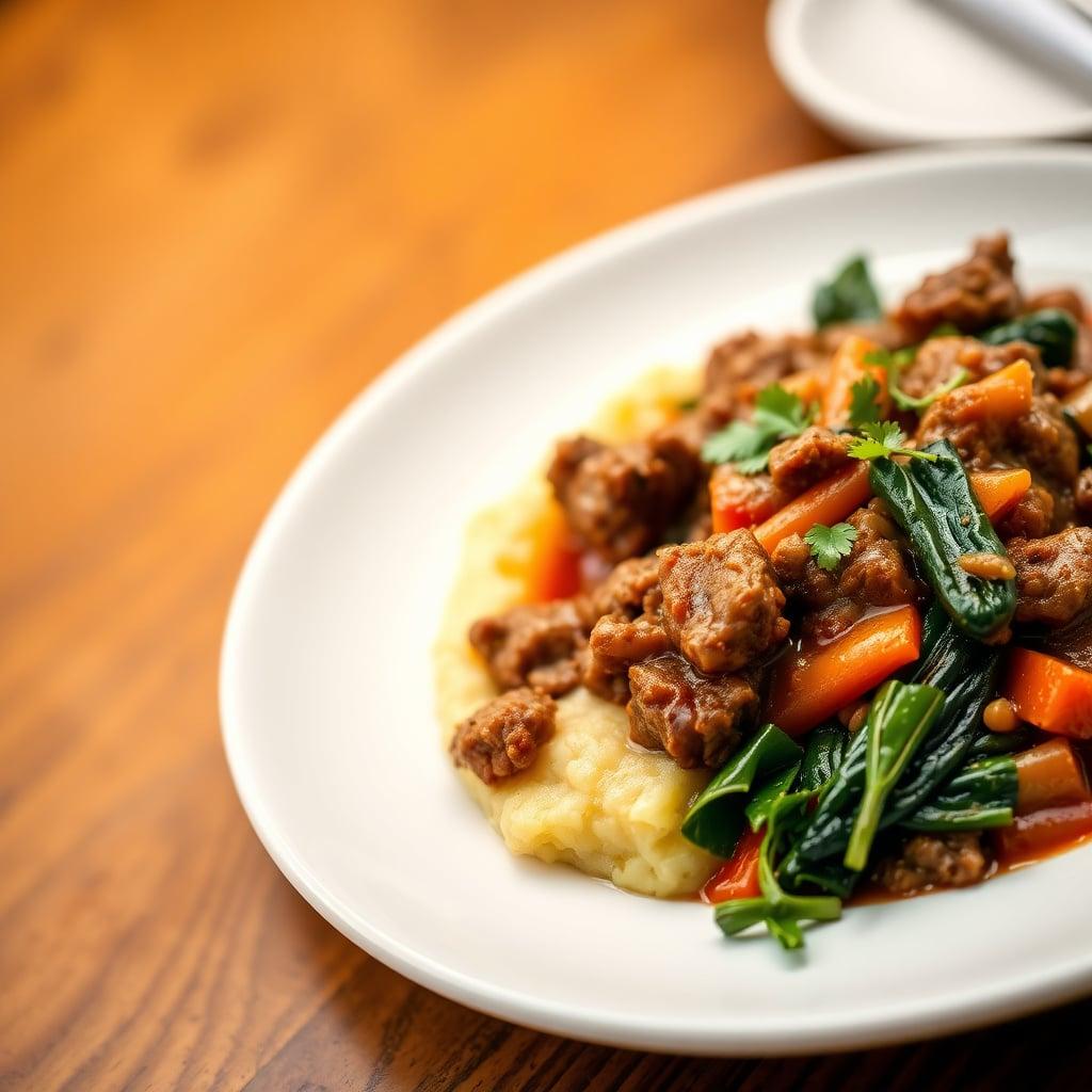 Rustic Italian Beef Ragu with Creamy Polenta and Sautéed Greens Rustic Italian Beef Ragu with Creamy Polenta and Sautéed Greens