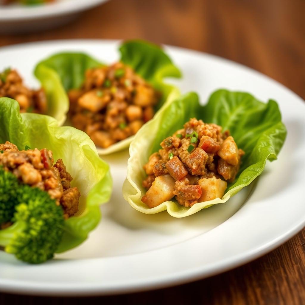Spicy Thai Basil Ground Elk Lettuce Cups with Cauliflower Rice and Sesame Broccoli