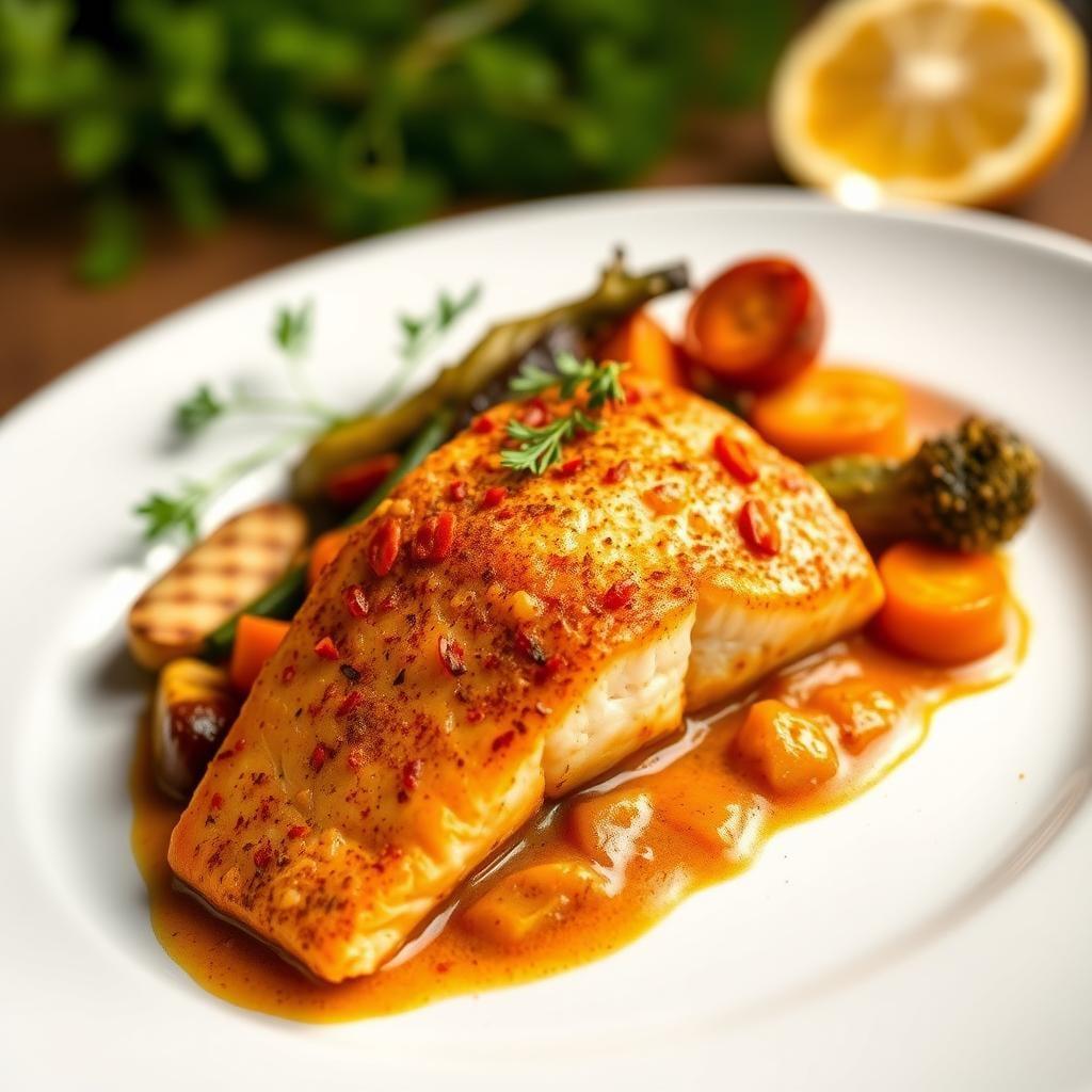 Spicy Curry Salmon with Roasted Vegetables