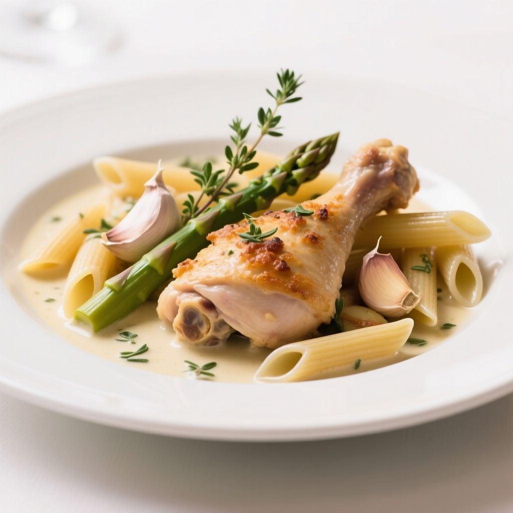 Slow Cooker Creamy Garlic-Herb Chicken Thighs with Asparagus and Penne Slow Cooker Creamy Garlic-Herb Chicken Thighs with Asparagus and Penne