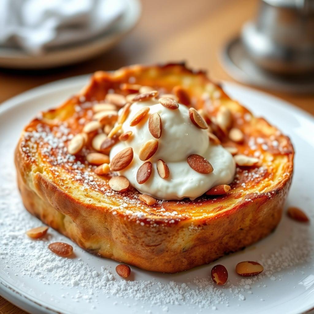 Ciabatta French Toast with Amaretto Mascarpone and Toasted Almonds