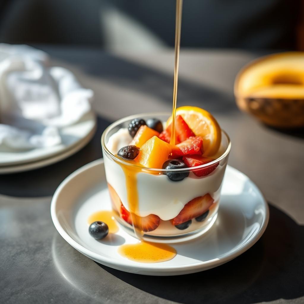 Coconut Milk Yogurt Parfait with Maple Syrup and Fresh Fruits Coconut Milk Yogurt Parfait with Maple Syrup and Fresh Fruits