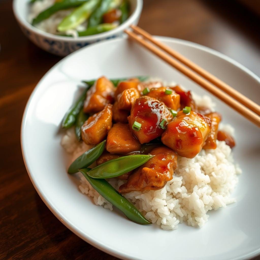 Honey-Glazed Chicken Stir-Fry with Snap Peas and Rice Honey-Glazed Chicken Stir-Fry with Snap Peas and Rice