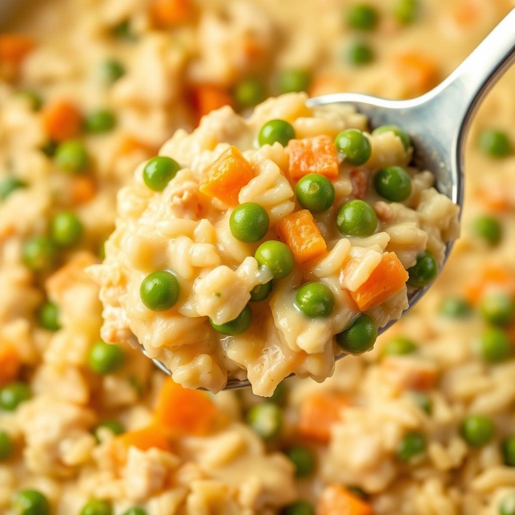Creamy Chicken and Rice Casserole with Peas and Carrots Creamy Chicken and Rice Casserole with Peas and Carrots