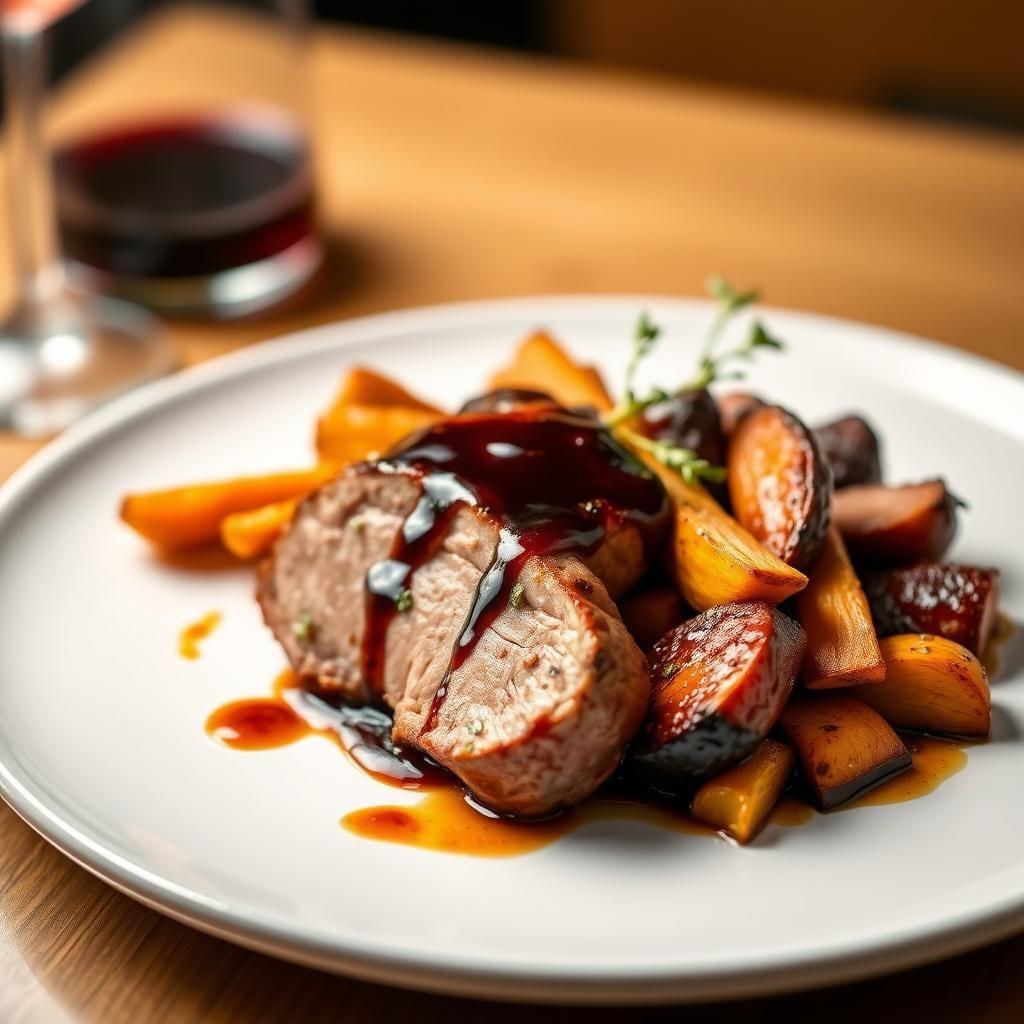 Balsamic Glazed Pork Tenderloin with Roasted Root Vegetables