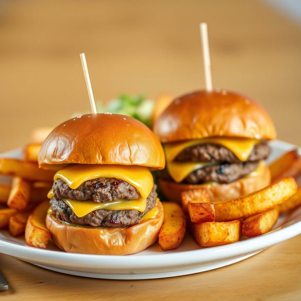 Beef Sliders with Cheddar and Quick-Roasted Potato Wedges