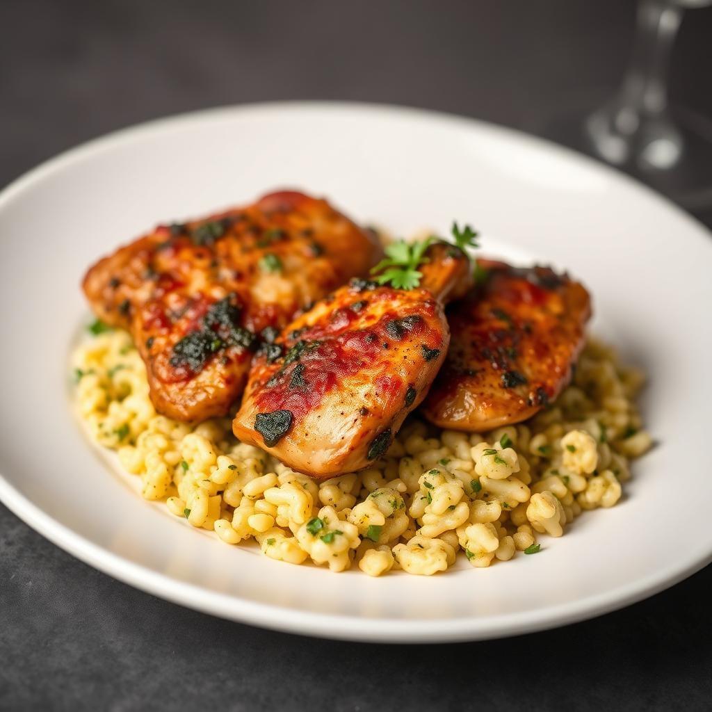 Tuscan Chicken Thighs with Pesto Cauliflower Rice Tuscan Chicken Thighs with Pesto Cauliflower Rice