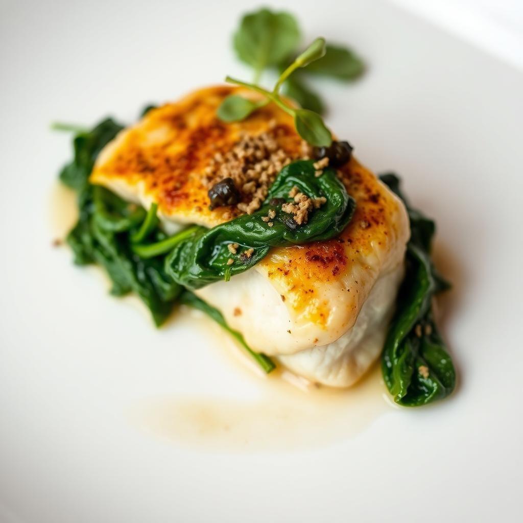 Baked Florentine Cod with Wilted Spinach