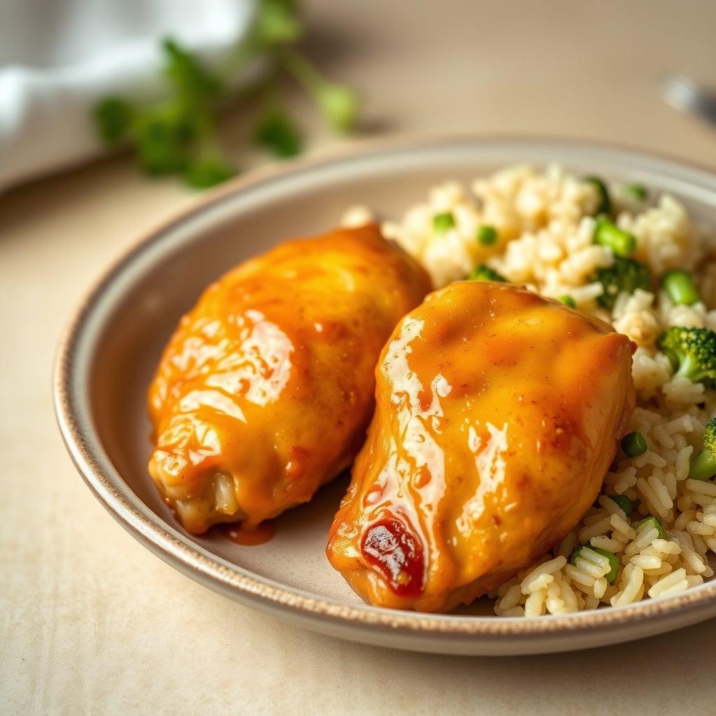 Honey Mustard Chicken Thighs with Broccoli Rice Pilaf Honey Mustard Chicken Thighs with Broccoli Rice Pilaf